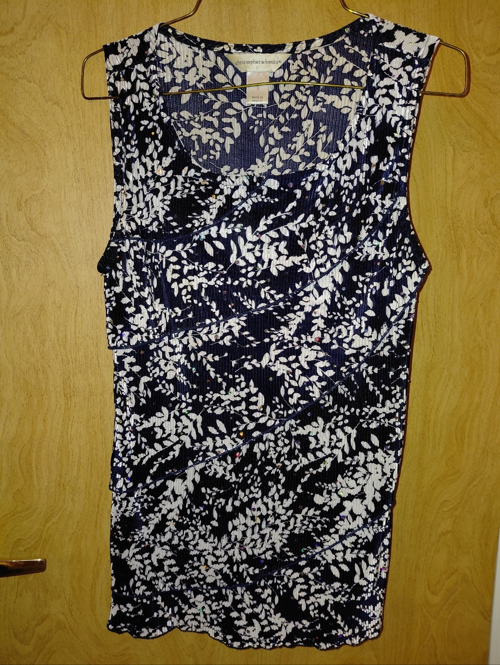 Christopher & Banks Navy and White Floral Top